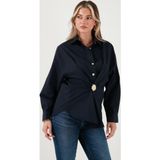 Lela Pamuklu Regular Fit Broş Detaylı Uzun Kollu Bayan Gömlek 6834990 LACİVERT