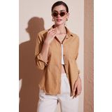 Lela Pamuklu Regular Fit Cepli Bayan Gömlek CF25S16992 CAMEL