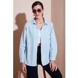 Lela Pamuklu Regular Fit Cepli Bayan Gömlek CF25S16992 MAVİ