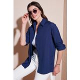 Lela Pamuklu Regular Fit İliklenebilen Yırtmaç Detaylı Bayan Gömlek 6772920 LACİVERT