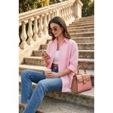 Lela Pamuklu Regular Fit Iliklenebilen Yırtmaç Detaylı Gömlek Bayan Gömlek 6772920 - Şeker Pembesi - XL