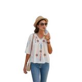 Lela Pamuklu Regular Fit Nakış İşlemeli Bluz Bayan BLUZ 611BZ0247
