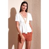 Lela Pamuklu Regular Fit Nakış İşlemeli Püsküllü Bluz Bayan BLUZ 611BZ0282