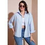 Lela Pamuklu Regular Fit Önü Kısa Arkası Uzun Oval Kesim Bayan Gömlek CF25S163867 AÇIK MAVİ