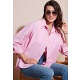Lela Pamuklu Regular Fit Önü Kısa Arkası Uzun Oval Kesim Bayan Gömlek CF25S163867 AÇIK PEMBE