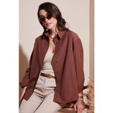 Lela Pamuklu Regular Fit Önü Kısa Arkası Uzun Oval Kesim Bayan Gömlek CF25S163867 KAHVE