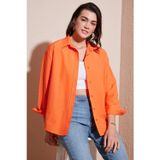 Lela Pamuklu Regular Fit Önü Kısa Arkası Uzun Oval Kesim Bayan Gömlek CF25S163867 ORANGE