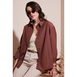 Lela Pamuklu Regular Fit Önü Kısa Arkası Uzun Oval Kesim Gömlek Kadın Gömlek CF25S163867 - Kahverengi