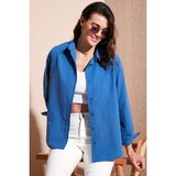 Lela Pamuklu Regular Fit Önü Kısa Arkası Uzun Oval Kesim Gömlek Kadın Gömlek CF25S163867 - Saks - XL
