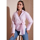 Lela Pamuklu Regular Fit Uzun Kollu Bağlama Detaylı Bayan Gömlek 65200538 PEMBE