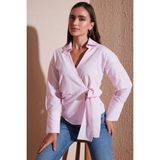 Lela Pamuklu Regular Fit Uzun Kollu Bağlama Detaylı Gömlek Bayan Gömlek 65200538 - Pembe