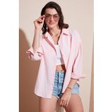 Lela Pamuklu Regular Fit Uzun Kollu Düz Bayan Gömlek CF25S168305 AÇIK PEMBE