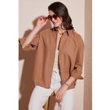 Lela Pamuklu Regular Fit Uzun Kollu Düz Bayan Gömlek CF25S168305 CAMEL