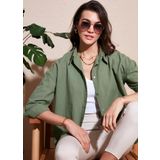 Lela Pamuklu Regular Fit Uzun Kollu Düz Bayan Gömlek CF25S168305 HAKİ