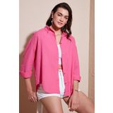 Lela Pamuklu Regular Fit Uzun Kollu Düz Bayan Gömlek CF25S168305 Şeker Pembe