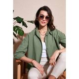 Lela Pamuklu Regular Fit Uzun Kollu Düz Gömlek Bayan Gömlek CF25S168305 - Açık Haki - XL