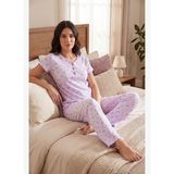 Lela Pamuklu Regular Fit Yumuşak Dokulu Düğmeli V Yaka Pijama Takımı Kadın PİJAMA TAKIMI 65770755