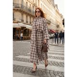Lela Pamuklu Relaxed Fit Asimetrik Kareli Midi Bayan Etek 6921284 KAHVE