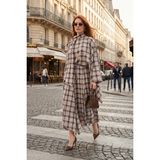 Lela Pamuklu Relaxed Fit Asimetrik Kareli Midi Etek Bayan Etek 6921284 - Kahve