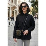 Lela Pamuklu Relaxed Fit Bağlama Detaylı Gömlek Bayan Gömlek 6925408 - Siyah