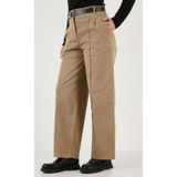 Lela Pamuklu Relaxed Fit Geniş Paça Dikiş Detaylı Kemerli Bayan Pantolon 68351208 HAKİ