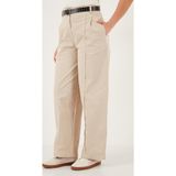 Lela Pamuklu Relaxed Fit Geniş Paça Dikiş Detaylı Kemerli Bayan Pantolon 68351208 TAŞ