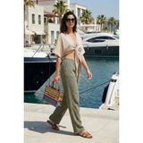 Lela Pamuklu Relaxed Fit Geniş Paça Müslim Pantolon Bayan Pantolon 668YP5502 - Açık Haki