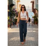 Lela Pamuklu Relaxed Fit Geniş Paça Müslin Pantolon Bayan Pantolon 668YP5502 - Lacivert