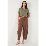 Lela Pamuklu Relaxed Fit Normal Bel Daralan Paça Bayan Pantolon 668YP5198 KAHVE