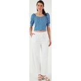 Lela Pamuklu Relaxed Fit Yüksek Bel Bol Paça Bayan Pantolon 668YP5118 BEYAZ