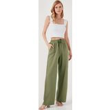 Lela Pamuklu Relaxed Fit Yüksek Bel Bol Paça Bayan Pantolon 668YP5118 HAKİ