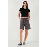 Lela Pamuklu Relaxed Fit Yüksek Bel Cepli Mini Bayan Şort 668YP5384 ANTRASİT