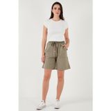 Lela Pamuklu Relaxed Fit Yüksek Bel Cepli Mini Bayan Şort 668YP5384 HAKİ