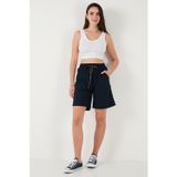 Lela Pamuklu Relaxed Fit Yüksek Bel Cepli Mini Bayan Şort 668YP5384 LACİVERT