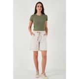 Lela Pamuklu Relaxed Fit Yüksek Bel Cepli Mini Bayan Şort 668YP5384 TAŞ