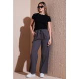 Lela Pamuklu Relaxed Fit Yüksek Bel Geniş Paça Bayan Pantolon 668YP5275 ANTRASİT