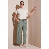 Lela Pamuklu Relaxed Fit Yüksek Bel Geniş Paça Bayan Pantolon 668YP5275 HAKİ
