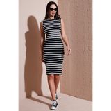 Lela Pamuklu Slim Fit Bisiklet Yaka Çizgili Elbise Bayan Elbise 5866168 - Siyah - Beyaz