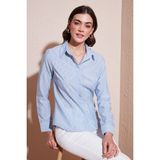 Lela Pamuklu Slim Fit Klasik Yaka Çizgili Gömlek Bayan Gömlek 6777423 - Mavi