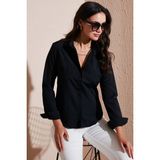 Lela Pamuklu Slim Fit Klasik Yaka Gömlek Bayan Gömlek 6777423 - Siyah