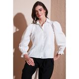 Lela Pamuklu Slim Fit Nakışlı Balon Kol Gömlek Bayan Gömlek 676208 - Ekru