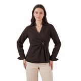 Lela Pamuklu Slim Fit Toka Detaylı Uzun Kollu Gömlek Bayan GÖMLEK 6778317