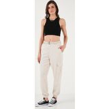 Lela Pamuklu Standart Fit Normal Bel Lastikli Paça Kemerli Jogger Bayan Pantolon 668YP5045 TAŞ
