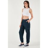 Lela Pamuklu Standart Fit Normal Bel Lastikli Paça Kemerli Jogger Pantolon Bayan Pantolon 668YP5045 - Lacivert