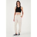 Lela Pamuklu Standart Fit Normal Bel Lastikli Paça Kemerli Jogger Pantolon Bayan Pantolon 668YP5045 - Taş