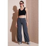 Lela Pamuklu Standart Fit Yüksek Bel Geniş Paça Bayan Pantolon 668YP5193 ANTRASİT