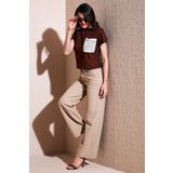 Lela Pamuklu Standart Fit Yüksek Bel Geniş Paça Bayan Pantolon 668YP5193 CAMEL