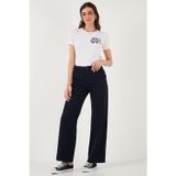 Lela Pamuklu Standart Fit Yüksek Bel Geniş Paça Bayan Pantolon 668YP5344 LACİVERT