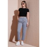 Lela Pamuklu Standart Fit Yüksel Bel Düz Paça Bayan Pantolon 668YP4924 GRİ
