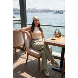 Lela Pamuklu Wide Leg Yüksek Bel Geniş Paça Kemerli Bayan Pantolon 668YP5429 HAKİ